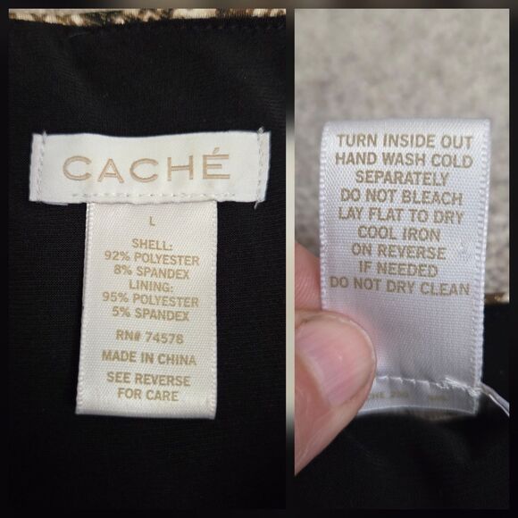 Cache Women’s Faux Wrap Bodycon Dress L/S Animal Print Gold Hardware Size Large - Picture 8 of 13